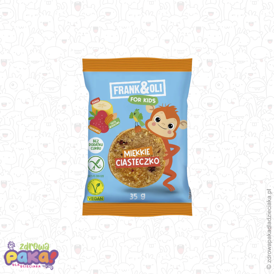 Ciasteczko KIDS z bananem i truskawką, 35 g, FRANK&OLI Ciasteczko KIDS z bananem i truskawką, 35 g, FRANK&OLI