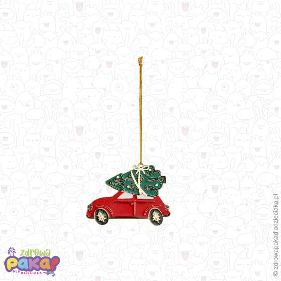 Metalowa zawieszka dekoracyjna – świąteczne autko 9×6,5 cm | PartyDeco