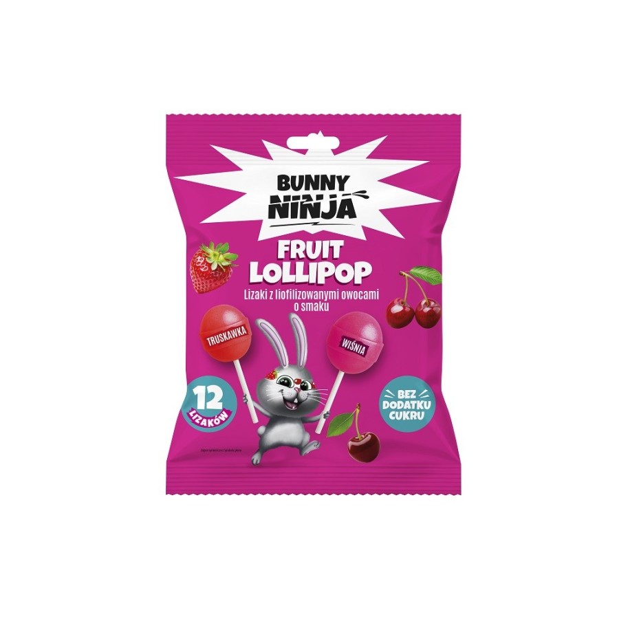 Lizaki kulki truskawka & wiśnia bez dodatku cukru 120 g | Bunny Ninja