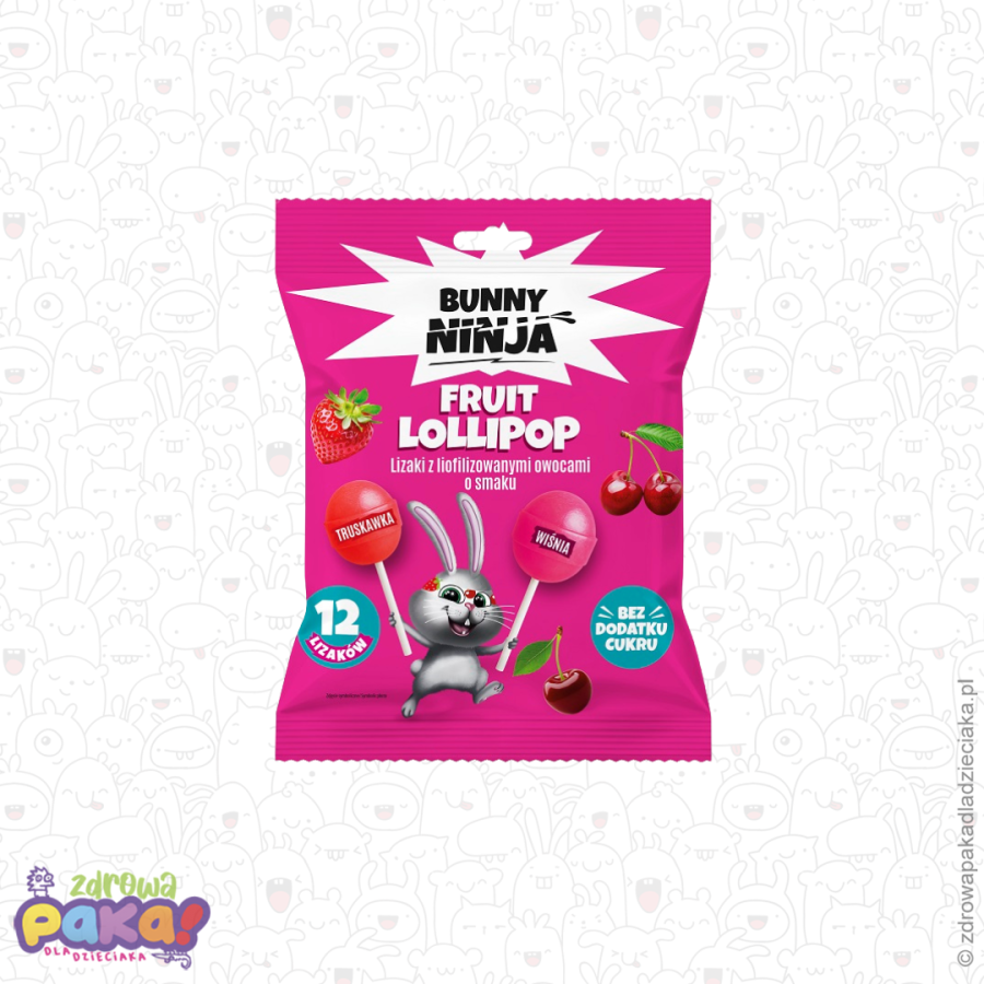 Lizaki kulki truskawka & wiśnia bez dodatku cukru 120 g | Bunny Ninja