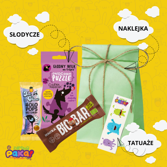 TUTKA ZIELONA – zestaw słodyczy z tatuażami dla dzieci