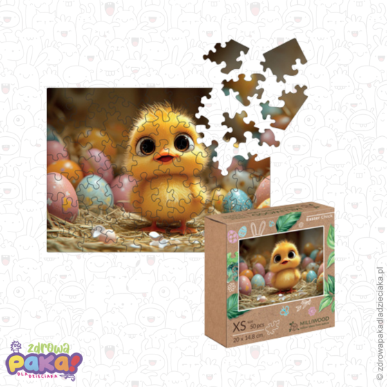 Puzzle drewniane Wielkanocny Kurczaczek | Milliwood 50 el. – Zdrowa Pa