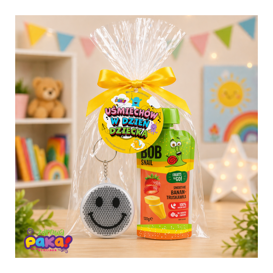 Upominek dla dzieci na Dzień Dziecka – brelok i mus owocowy