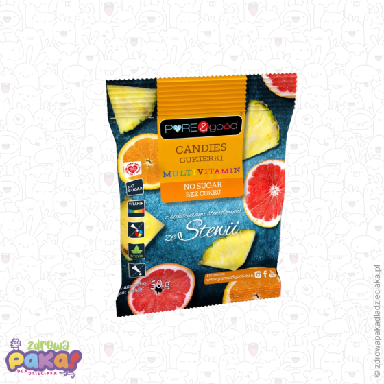 Cukierki multivitamin bez cukru 50 g stewia | Pure&Good
